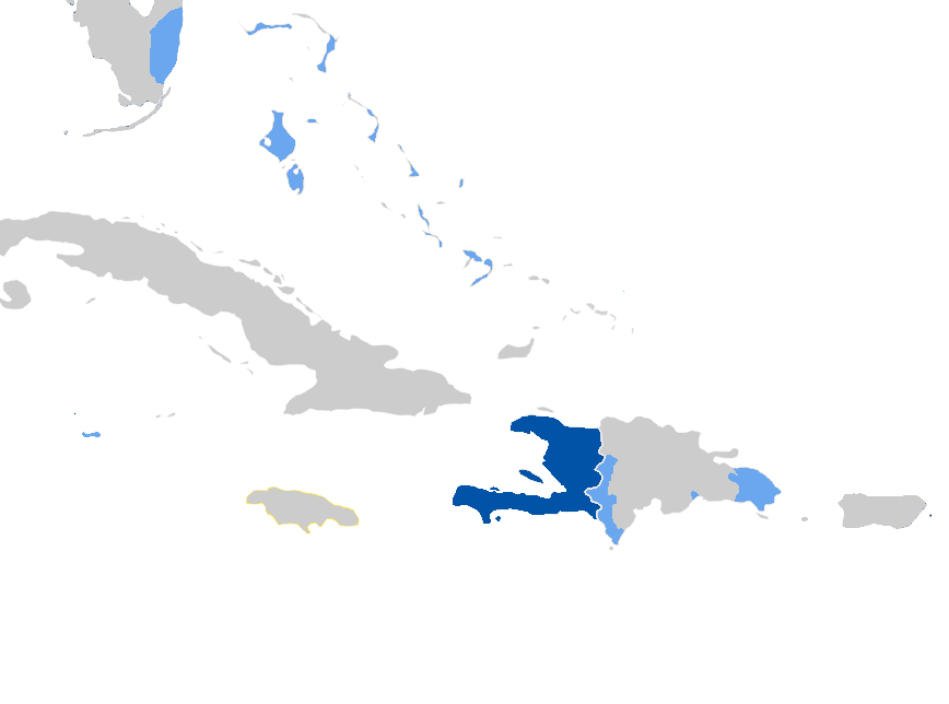 Map of where Haitian Creole is spoken. From Fobos92 at Wikimedia Commons.